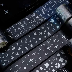 Sparkling Star River Series PET Tape Three Dimensional Silver Stamping Die Cutting Decorative Circular Adhesive PET Stickers