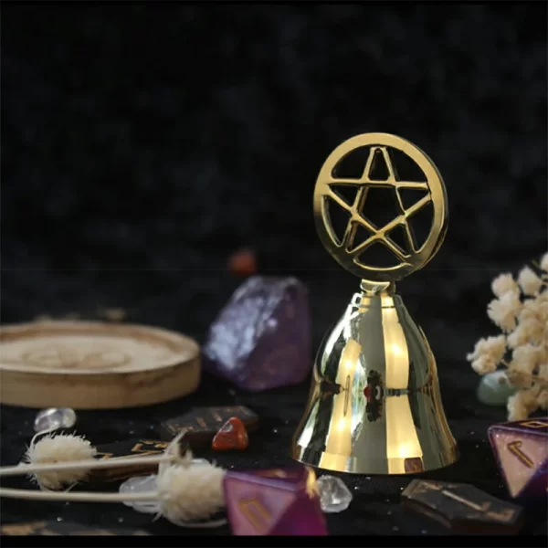 Pentagram Ringing Meditation Brass Hand Ringing Service Bell Meal Bell Tarot Ceremony Surrounding Supplies Golden Small Bell (3)
