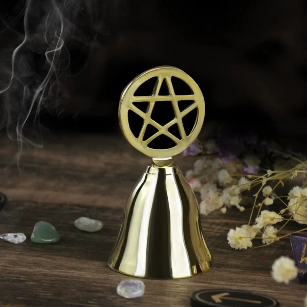 Pentagram Ringing Meditation Brass Hand Ringing Service Bell Meal Bell Tarot Ceremony Surrounding Supplies Golden Small Bell (5)