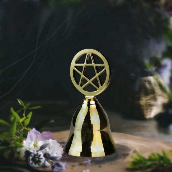Pentagram Ringing Meditation Brass Hand Ringing Service Bell Meal Bell Tarot Ceremony Surrounding Supplies Golden Small Bell (6)