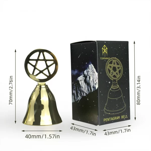 Pentagram Ringing Meditation Brass Hand Ringing Service Bell Meal Bell Tarot Ceremony Surrounding Supplies Golden Small Bell (7)