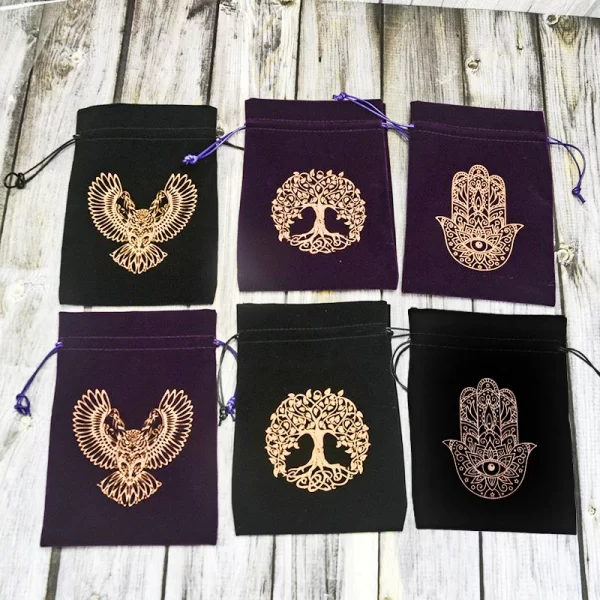 13x18 Tree of Life Velvet Card Bag Small Items Jewelry Crystal Stone Storage Bag Owl Bag Black (13)