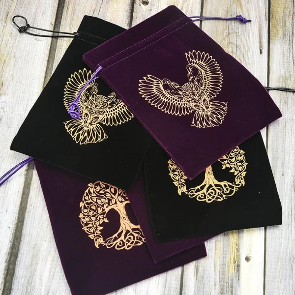13x18 Tree of Life Velvet Card Bag Small Items Jewelry Crystal Stone Storage Bag Owl Bag Black (5)