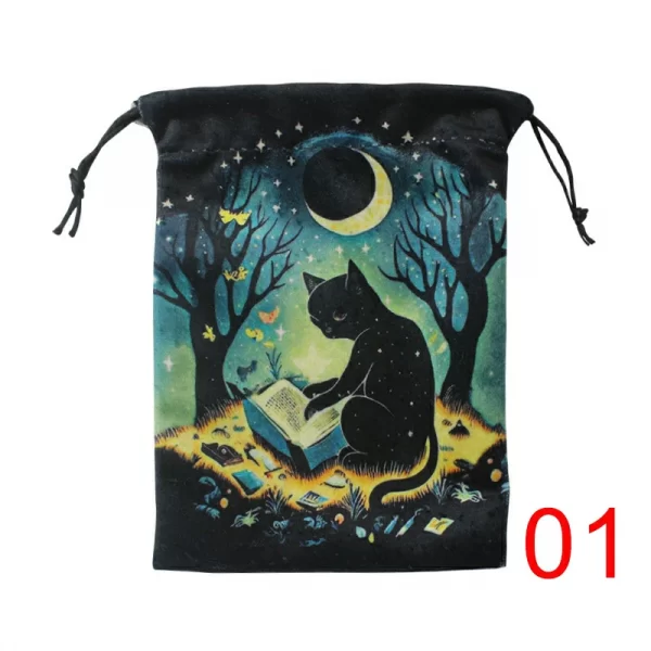 2 Black Cat Double sided Color Printed Velvet Bag Lise Velvet Talob Bag Tarot Table Bag Gift Bundle Pocket Crystal Bag (2)