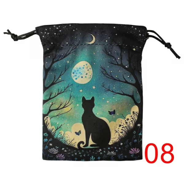 2 Black Cat Double sided Color Printed Velvet Bag Lise Velvet Talob Bag Tarot Table Bag Gift Bundle Pocket Crystal Bag (9)