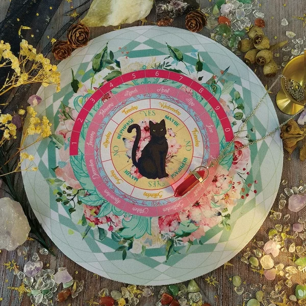 2024 New Black Cat Spirit Pendant Unknown Ceremony Pad Color Printed Circular Meditation Rubber Pad Mouse Pad (2)