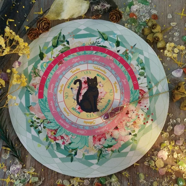 2024 New Black Cat Spirit Pendant Unknown Ceremony Pad Color Printed Circular Meditation Rubber Pad Mouse Pad (8)