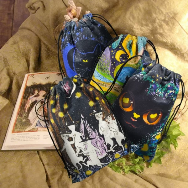 2024 New Cat Crystal Velvet Bag Animal Card Speed Pocket Tarot Card Bag Storage Bag Gift Bag (14)