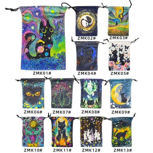 2024 New Cat Crystal Velvet Bag Animal Card Speed Pocket Tarot Card Bag Storage Bag Gift Bag (6)