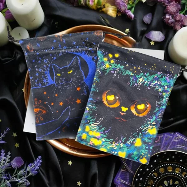 2024 New Cat Crystal Velvet Bag Animal Card Speed Pocket Tarot Card Bag Storage Bag Gift Bag (9)