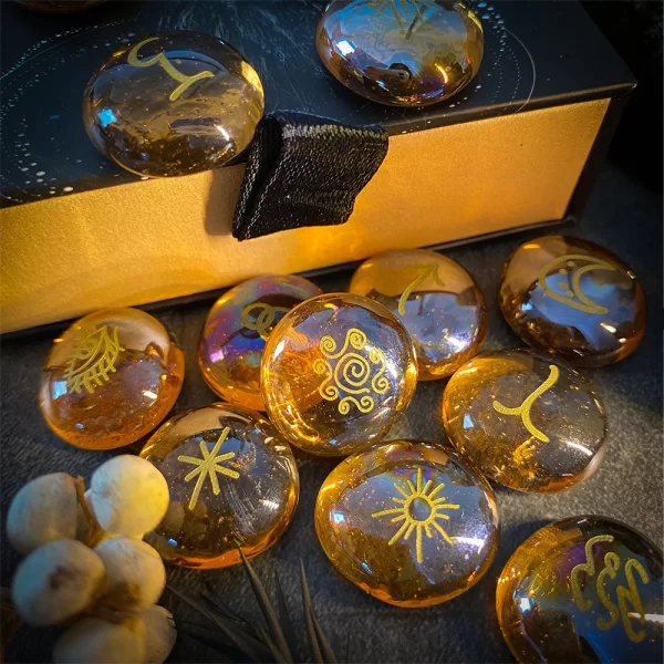 2024 New Witch Runes Glass Carving Witch Letter Symbols Inscription Stone 13-Piece Engraved Symbols (1)