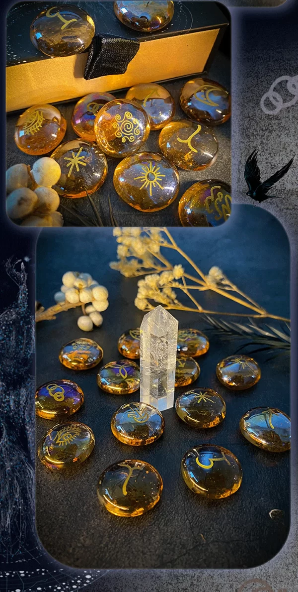 2024 New Witch Runes Glass Carving Witch Letter Symbols Inscription Stone 13-Piece Engraved Symbols (10)