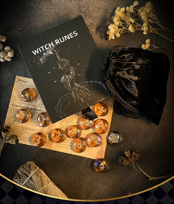 2024 New Witch Runes Glass Carving Witch Letter Symbols Inscription Stone 13-Piece Engraved Symbols (11)