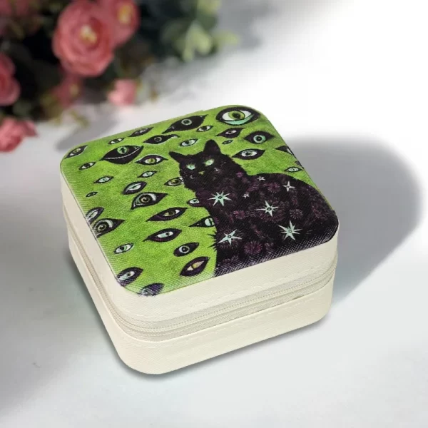 2024 new arrival black cat crystal box velvet jewelry box inscription dice storage box jewelry gift box zipper cloth box (1)