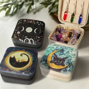 2024 new arrival black cat crystal box velvet jewelry box inscription dice storage box jewelry gift box zipper cloth box