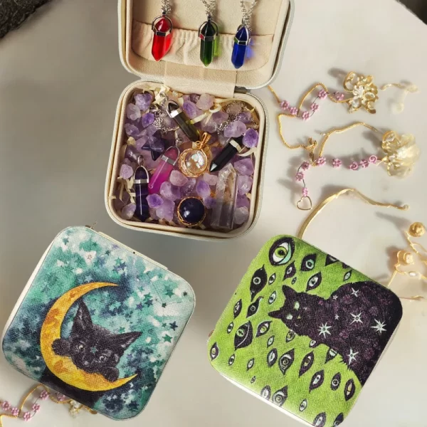 2024 new arrival black cat crystal box velvet jewelry box inscription dice storage box jewelry gift box zipper cloth box (11)