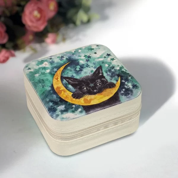 2024 new arrival black cat crystal box velvet jewelry box inscription dice storage box jewelry gift box zipper cloth box (13)