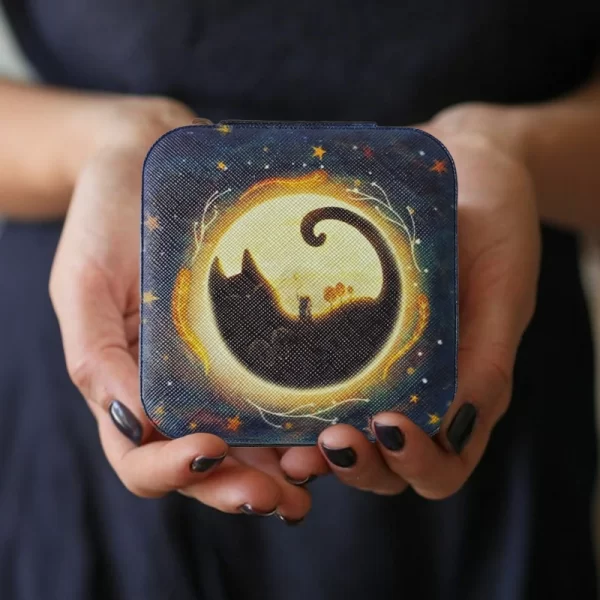 2024 new arrival black cat crystal box velvet jewelry box inscription dice storage box jewelry gift box zipper cloth box (21)