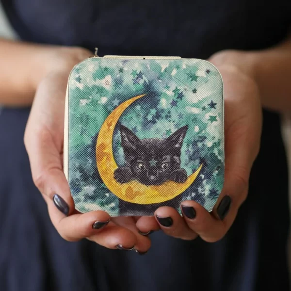 2024 new arrival black cat crystal box velvet jewelry box inscription dice storage box jewelry gift box zipper cloth box (4)