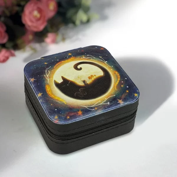 2024 new arrival black cat crystal box velvet jewelry box inscription dice storage box jewelry gift box zipper cloth box (8)