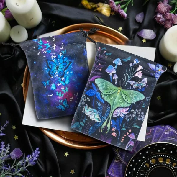 2024 new double-sided color printed butterfly velvet cloth bag, animal card speed pocket, tarot bag, storage bag, gift bag (8)