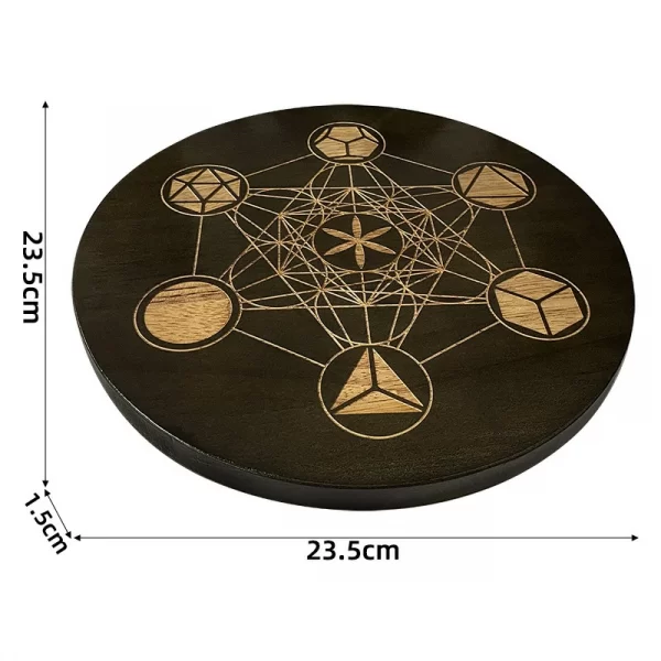 2024 new wooden plate Metatron crystal lattice ceremonial plate calendar double-sided roulette oak carving meditation star chart (1)