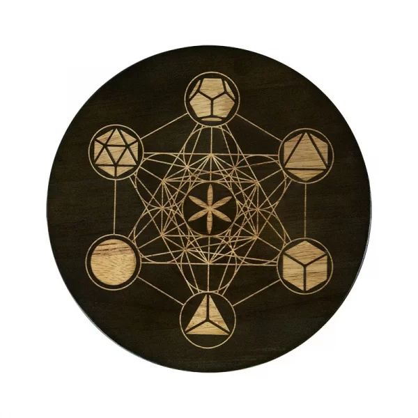 2024 new wooden plate Metatron crystal lattice ceremonial plate calendar double-sided roulette oak carving meditation star chart (4)