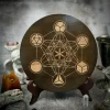 2024 new wooden plate Metatron crystal lattice ceremonial plate calendar double-sided roulette oak carving meditation star chart (8)