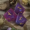 8-sided Dreamy Starry Sky Lane Dice Letter, Rune Alphabet Dice Set 3pcs Magical Purple Starlit Resin Dice, Velvet Bag (15)