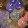 8-sided Dreamy Starry Sky Lane Dice Letter, Rune Alphabet Dice Set 3pcs Magical Purple Starlit Resin Dice, Velvet Bag (18)
