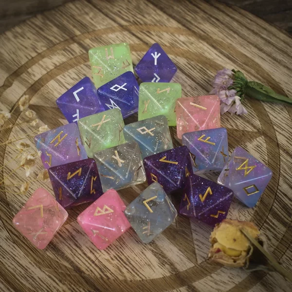 8-sided Dreamy Starry Sky Lane Dice Letter, Rune Alphabet Dice Set 3pcs Magical Purple Starlit Resin Dice, Velvet Bag (2)