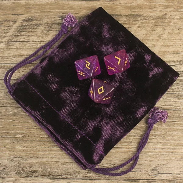 8-sided Dreamy Starry Sky Lane Dice Letter, Rune Alphabet Dice Set 3pcs Magical Purple Starlit Resin Dice, Velvet Bag (3)