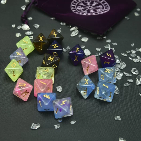 8-sided Dreamy Starry Sky Lane Dice Letter, Rune Alphabet Dice Set 3pcs Magical Purple Starlit Resin Dice, Velvet Bag (6)