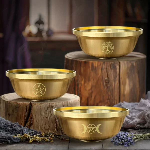 9cm pentagram brass bowl, three-phase moon copper bowl, dedicated metal aromatherapy bowl, crystal storage bowl, ceremonial water supply bowl (17)