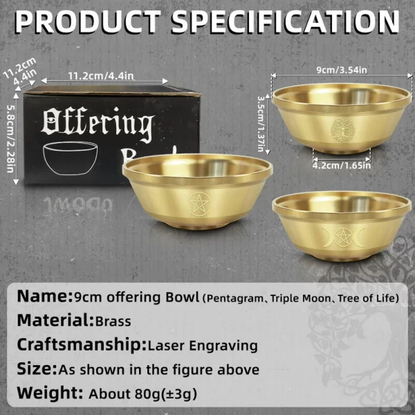 9cm pentagram brass bowl, three-phase moon copper bowl, dedicated metal aromatherapy bowl, crystal storage bowl, ceremonial water supply bowl (5)