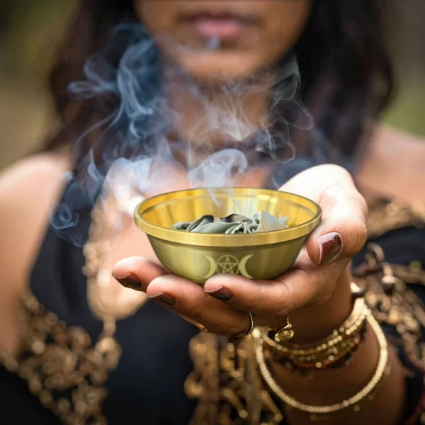 9cm pentagram brass bowl, three-phase moon copper bowl, dedicated metal aromatherapy bowl, crystal storage bowl, ceremonial water supply bowl (7)