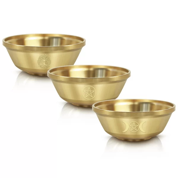 9cm pentagram brass bowl, three-phase moon copper bowl, dedicated metal aromatherapy bowl, crystal storage bowl, ceremonial water supply bowl (8)