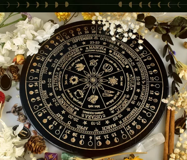 Altar Star Chart Moon Phase Calendar Game Disk Crystal Calendar Disk Solar Terms Wooden Pendulum Prayer Ceremony Wheel Carving (1)