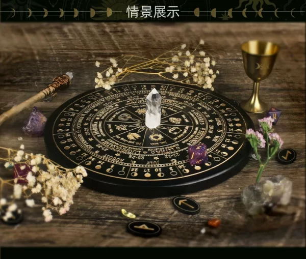 Altar Star Chart Moon Phase Calendar Game Disk Crystal Calendar Disk Solar Terms Wooden Pendulum Prayer Ceremony Wheel Carving (10)