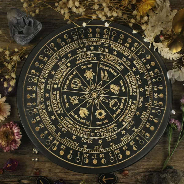 Altar Star Chart Moon Phase Calendar Game Disk Crystal Calendar Disk Solar Terms Wooden Pendulum Prayer Ceremony Wheel Carving (2)