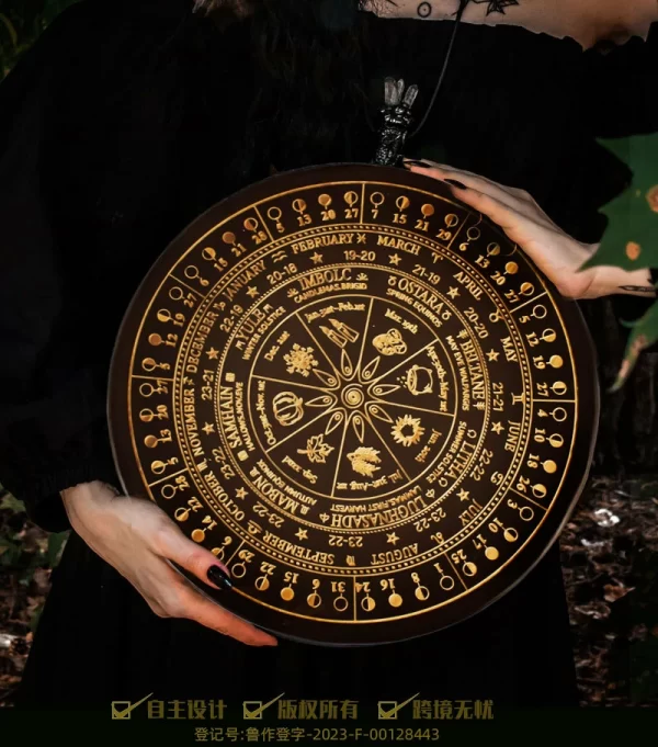Altar Star Chart Moon Phase Calendar Game Disk Crystal Calendar Disk Solar Terms Wooden Pendulum Prayer Ceremony Wheel Carving (3)