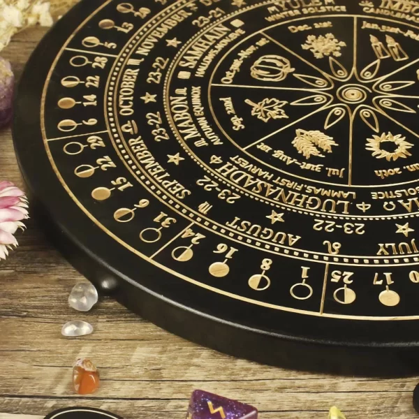 Altar Star Chart Moon Phase Calendar Game Disk Crystal Calendar Disk Solar Terms Wooden Pendulum Prayer Ceremony Wheel Carving (8)
