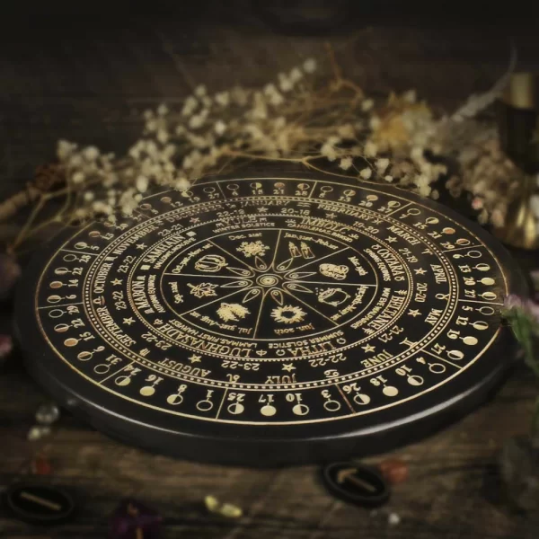 Altar Star Chart Moon Phase Calendar Game Disk Crystal Calendar Disk Solar Terms Wooden Pendulum Prayer Ceremony Wheel Carving (9)