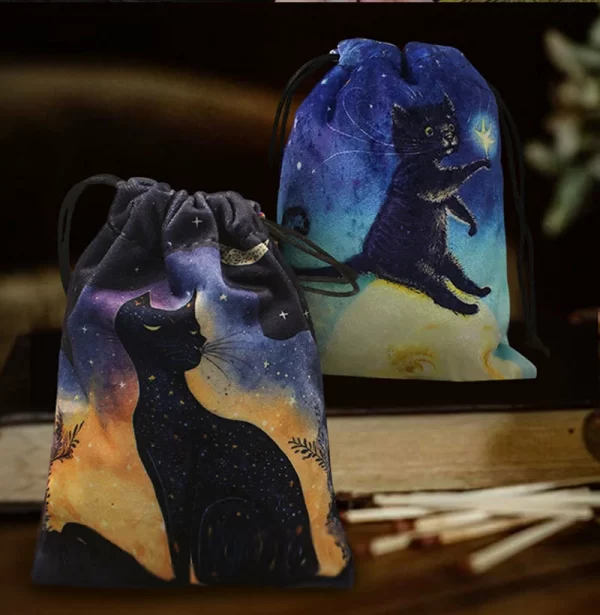 Black Cat Double sided Color Printed Velvet Bag Lise Velvet Talob Bag Tarot Table Bag Gift Bundle Pocket Crystal Bag (1)