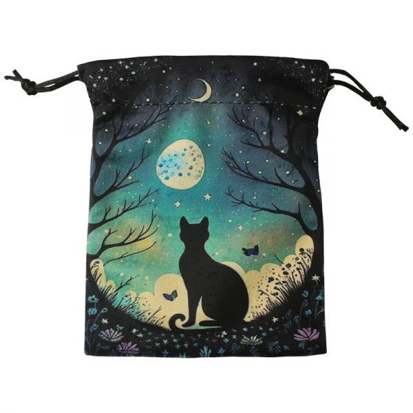 Black Cat Double sided Color Printed Velvet Bag Lise Velvet Talob Bag Tarot Table Bag Gift Bundle Pocket Crystal Bag (10)