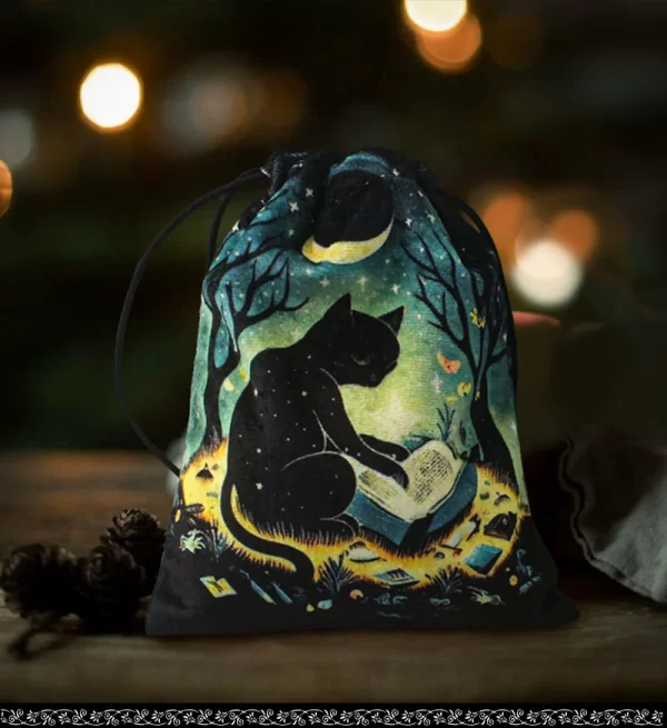 Black Cat Double sided Color Printed Velvet Bag Lise Velvet Talob Bag Tarot Table Bag Gift Bundle Pocket Crystal Bag (2)