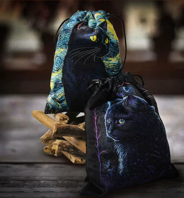 Black Cat Double sided Color Printed Velvet Bag Lise Velvet Talob Bag Tarot Table Bag Gift Bundle Pocket Crystal Bag (7)