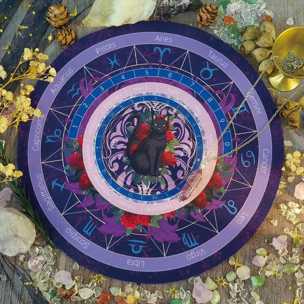 Black Cat Spirit Mat, Twelve Constellations Decision Mat, Rubber Mouse Mat, Tarot Card Mat, Decorative Mat Pendulum (10)