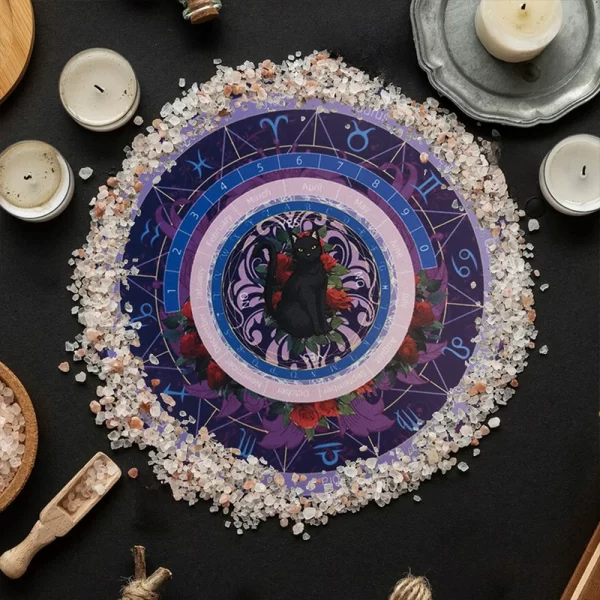 Black Cat Spirit Mat, Twelve Constellations Decision Mat, Rubber Mouse Mat, Tarot Card Mat, Decorative Mat Pendulum (13)