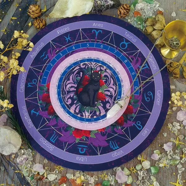 Black Cat Spirit Mat, Twelve Constellations Decision Mat, Rubber Mouse Mat, Tarot Card Mat, Decorative Mat Pendulum (8)